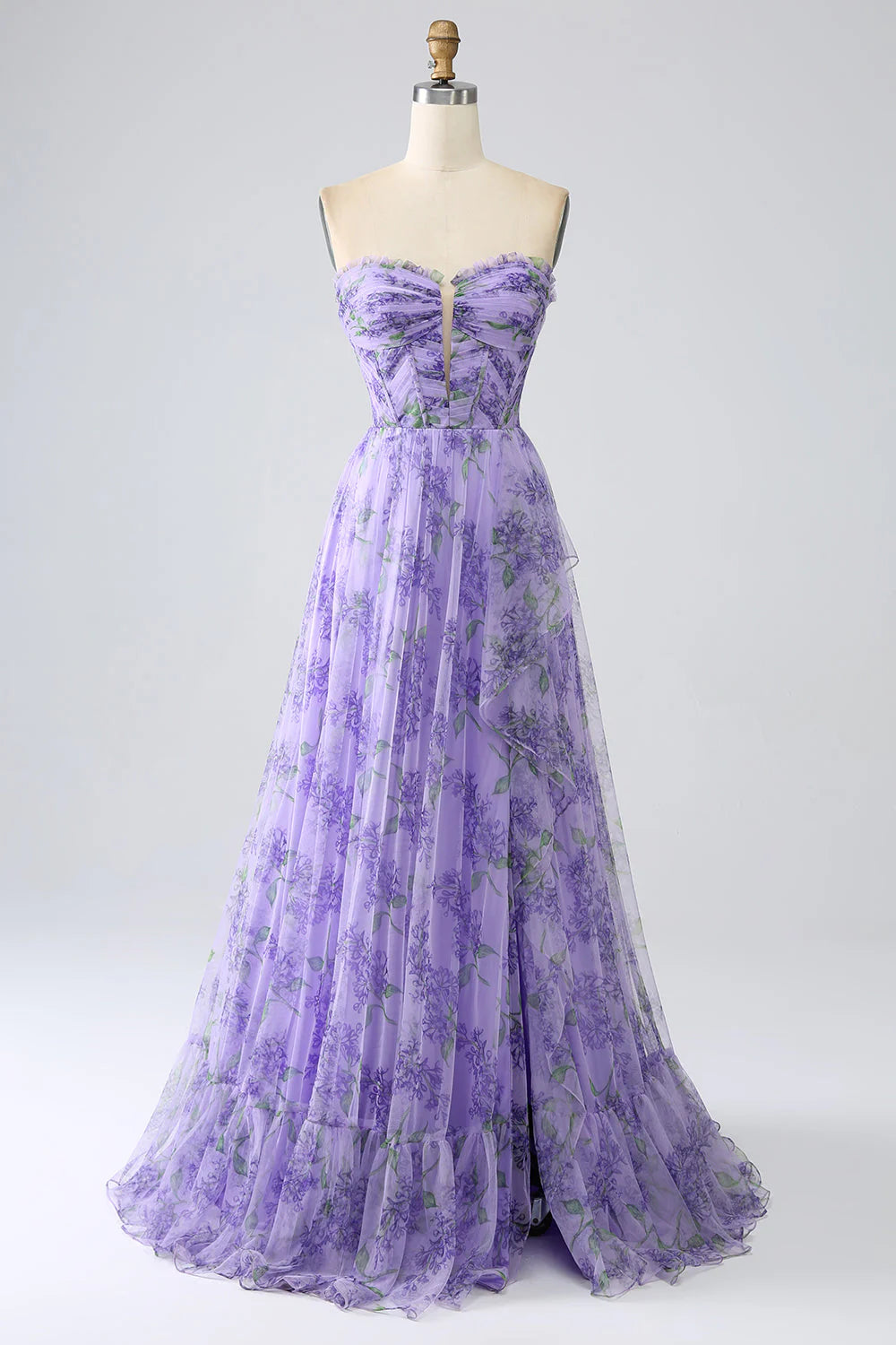 Vestido de fiesta estampado con hombros descubiertos y mangas extraíbles